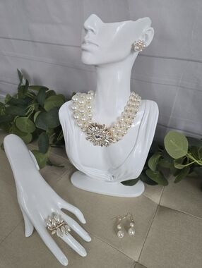 Triple Strand Pearl & Starburst Crystal Statement Curated Capsule Jewelry Set
